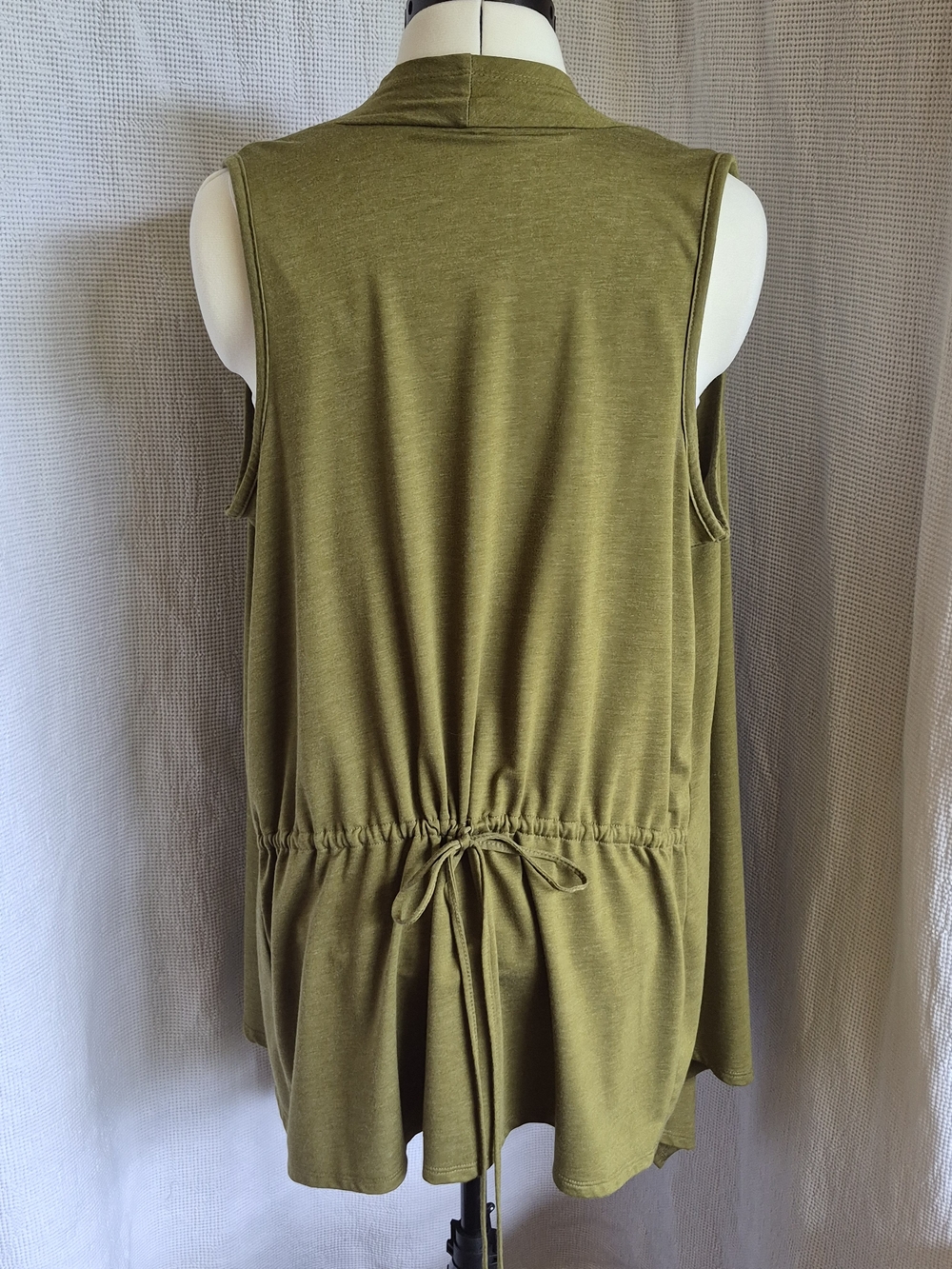 Olivia Sky Olive Green Draped Open-Front Vest - Picture 3 of 10